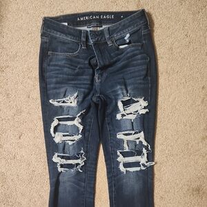 American Eagle Outfitters Women's Ripped Dark Blue Skinny Jeans